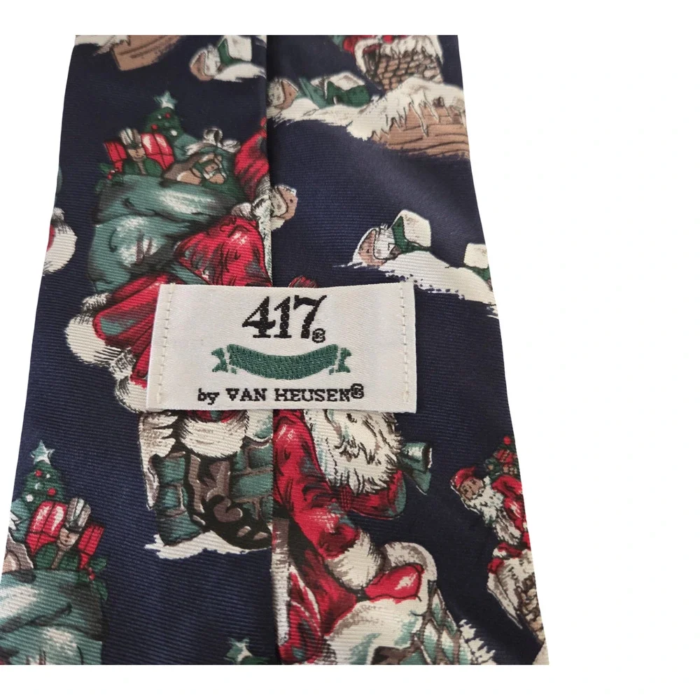 417 by Van Heusen Vintage Silk Santa Christmas Neck Tie Made in USA Holiday